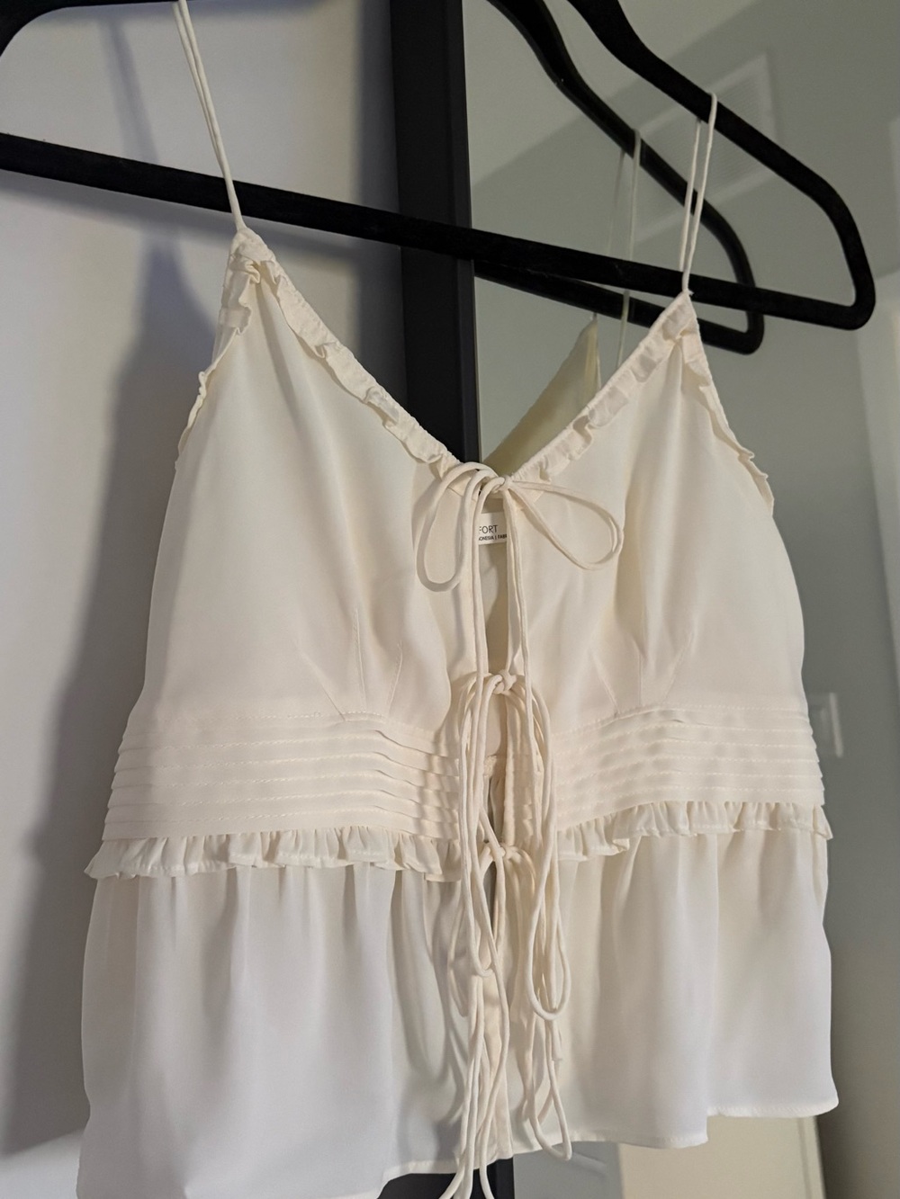OAK + FORT Cream Lace-Up Ruffle Cami